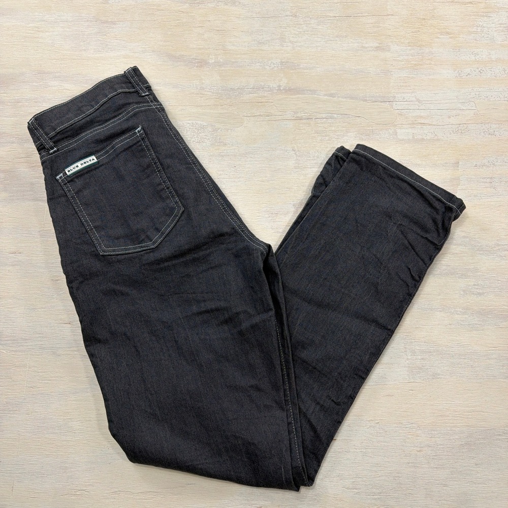 Blue Delta Jeans Custom Straight Leg Contrast Stitch Dark Wash Grey Mens 30x30